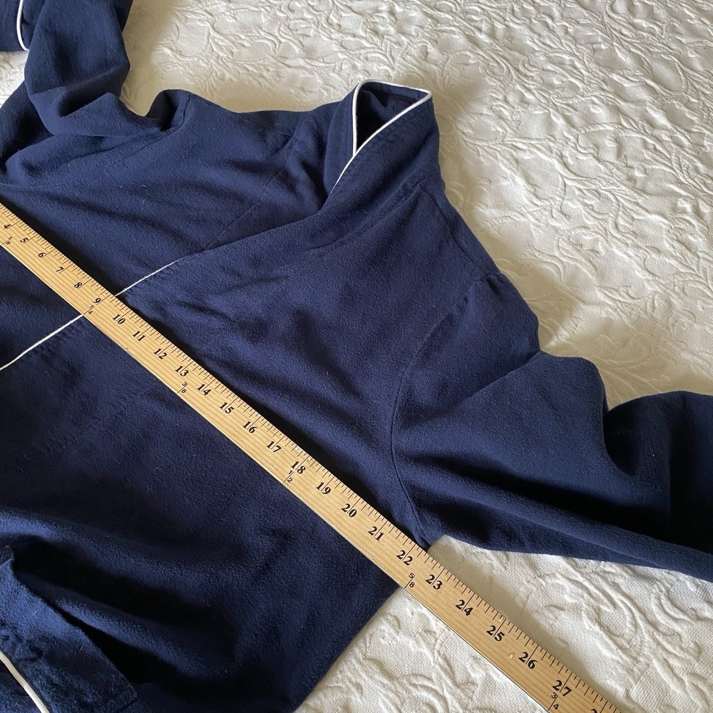 Petite Plume Robe Women M Navy Blue Flannel 100% Cotton Belted Short Pockets - Picture 11 of 13